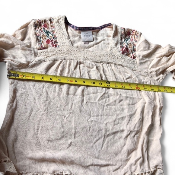 Knox Rose Size S Cream Floral Embroidered Lace Eyelet Peasant Blouse Top Rayon - Picture 9 of 11